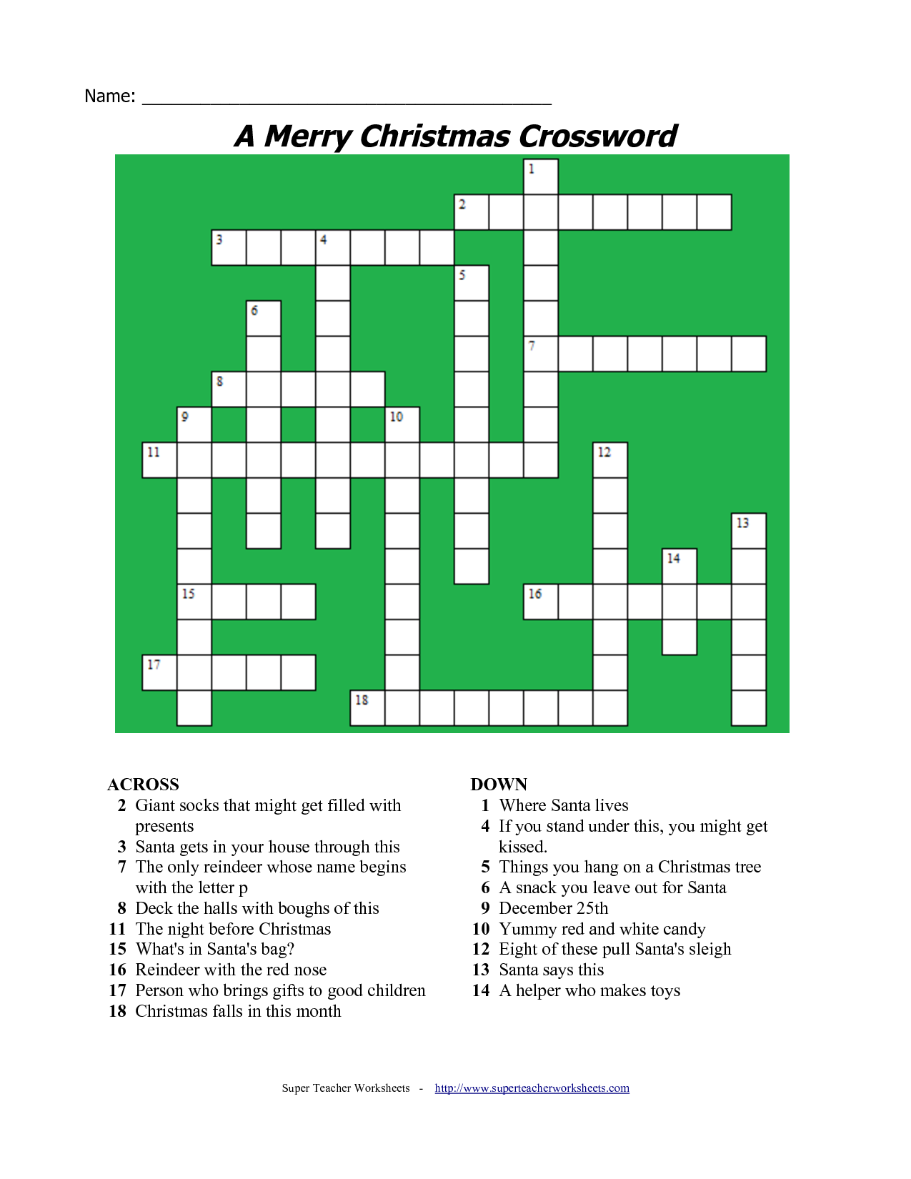 Free Easy Printable Christmas Crossword Puzzles