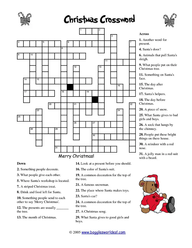 20 Fun Printable Christmas Crossword Puzzles Kitty Baby Love