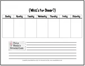 Monthly Dinner Menu Planner
