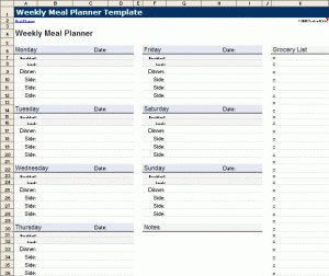 Monthly Meal Planner Template Excel