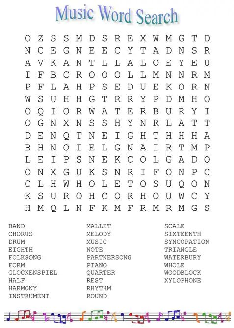14 Cool Music Word Search Puzzles Kitty Baby Love