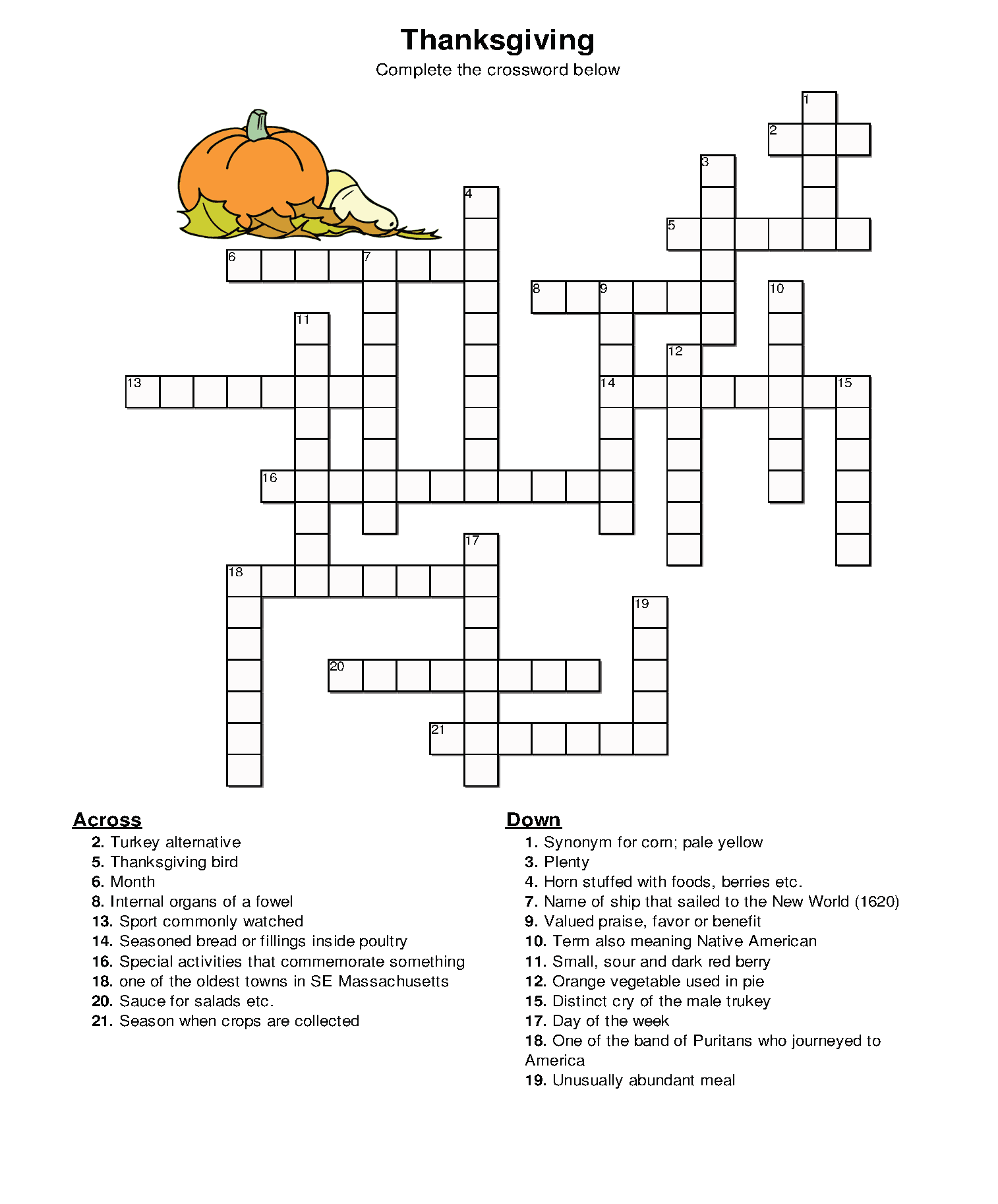 10 Superfun Thanksgiving Crossword Puzzles Kitty Baby Love