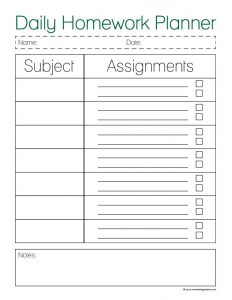 Daily Homework Planner Template