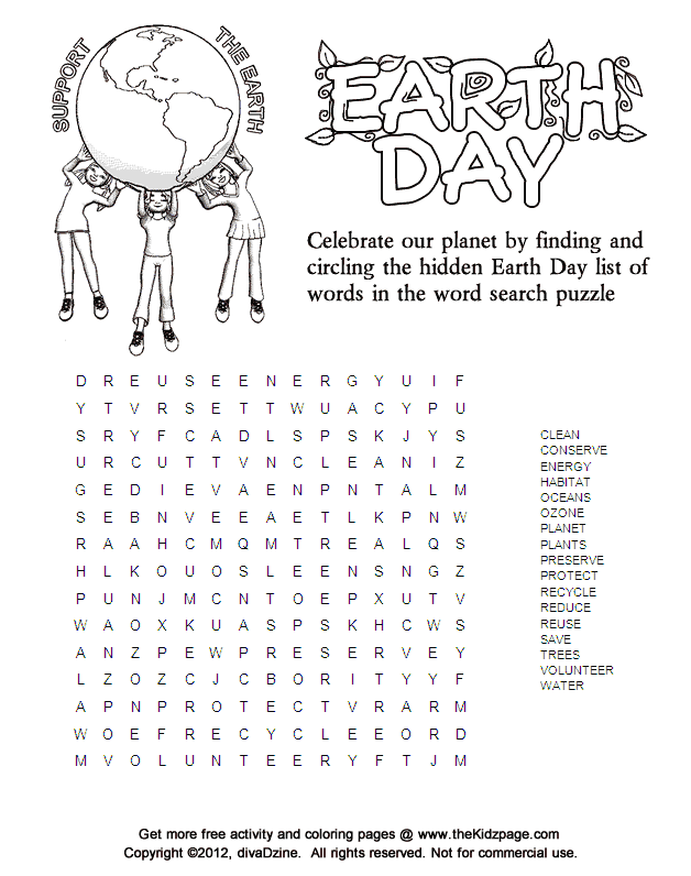 20 Earth Day Word Searches Kitty Baby Love