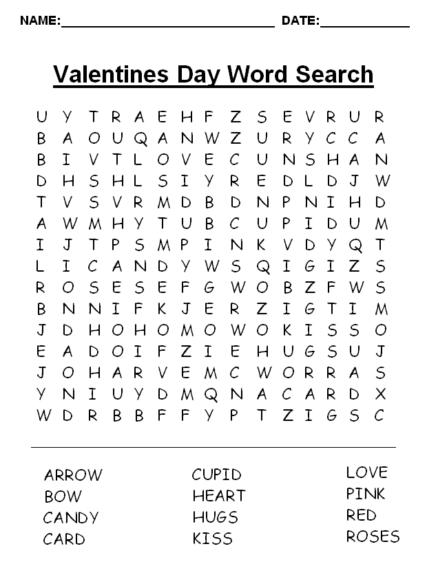 12 Valentine's Day Word Search Kitty Baby Love