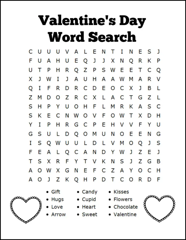 12 Valentine's Day Word Search Kitty Baby Love