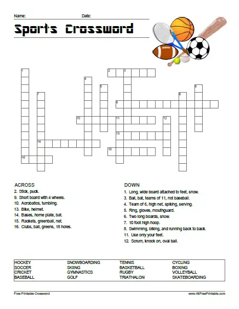Free Printable Sports Crosswords 57