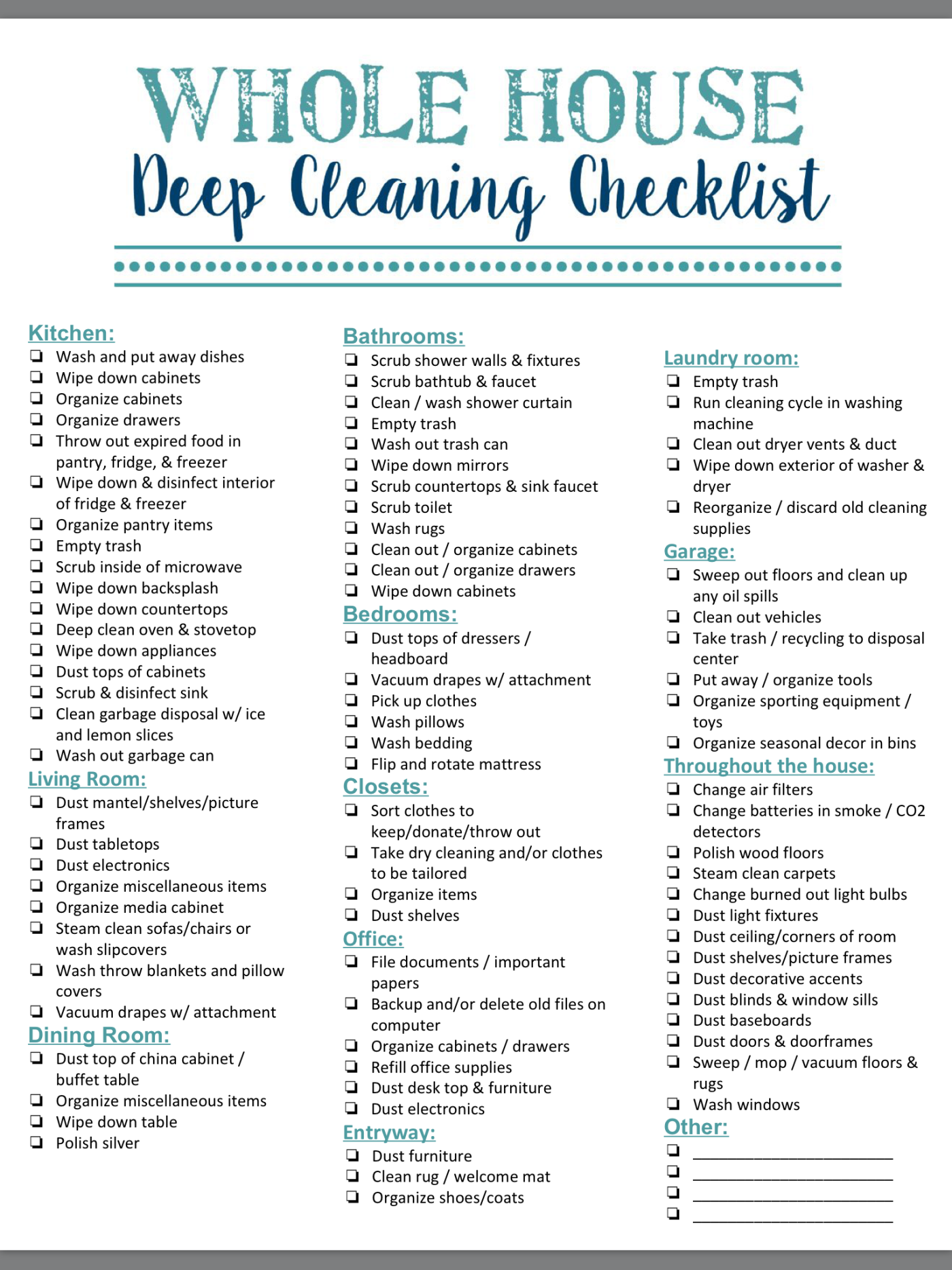 40 Helpful House Cleaning Checklists For You Kitty Baby Love