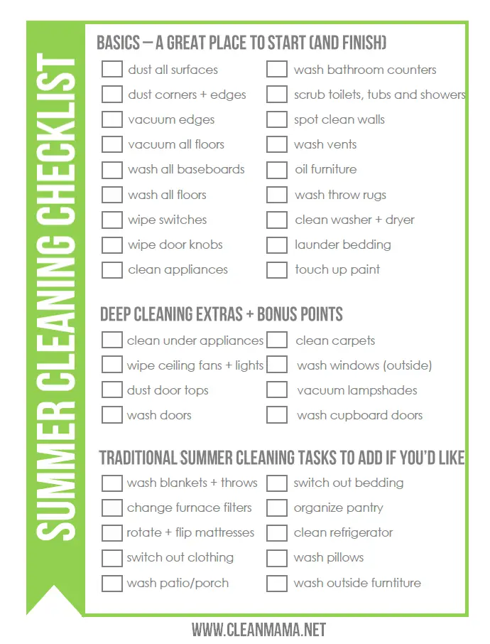 checklist for cleaning