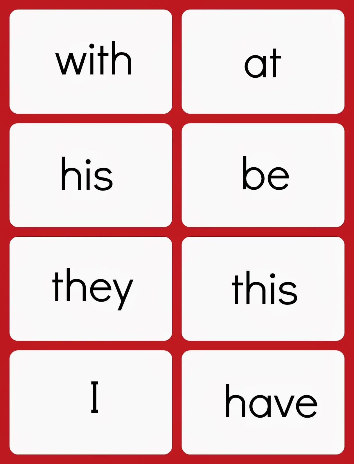 Kindergarten Sight Words Flash Cards With Pictures Free Printable