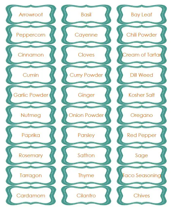 Free Printable Labels For Spice Jars