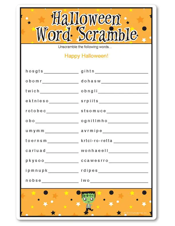 Halloween Scramble Words Printable