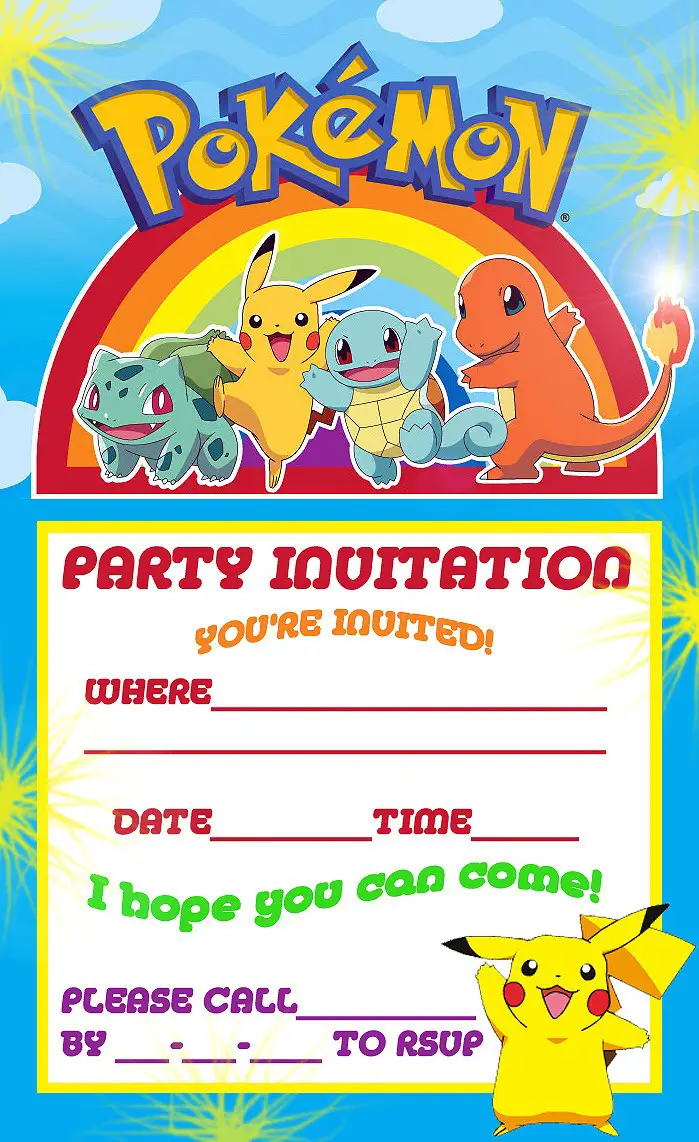 Pokemon Birthday Invitations Template Free Printable
