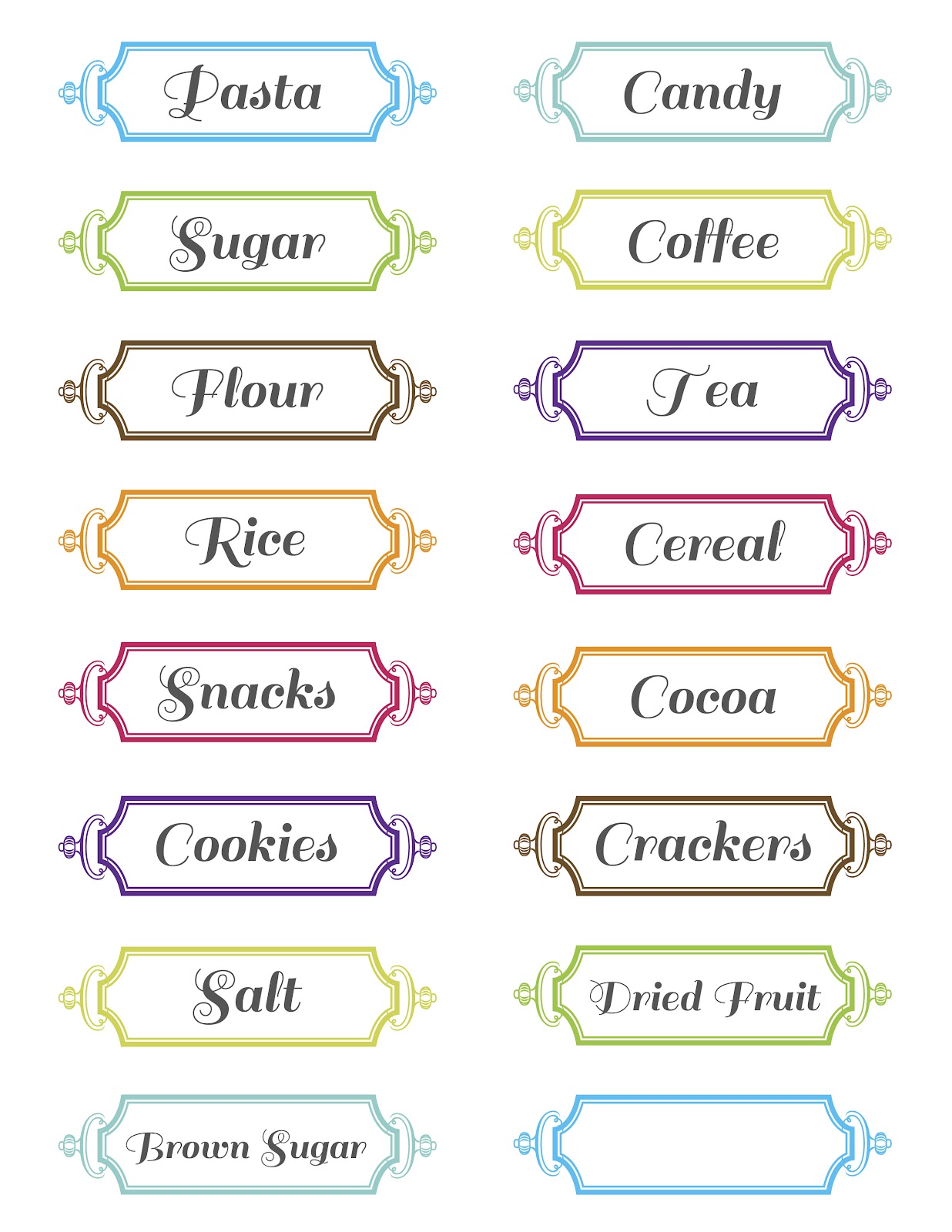 List Of Pantry Labels