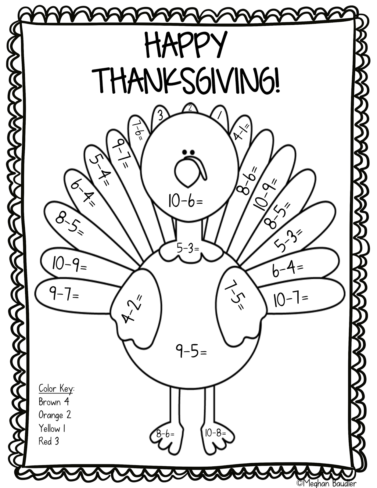 17 Printable Color By Number Turkey Kitty Baby Love