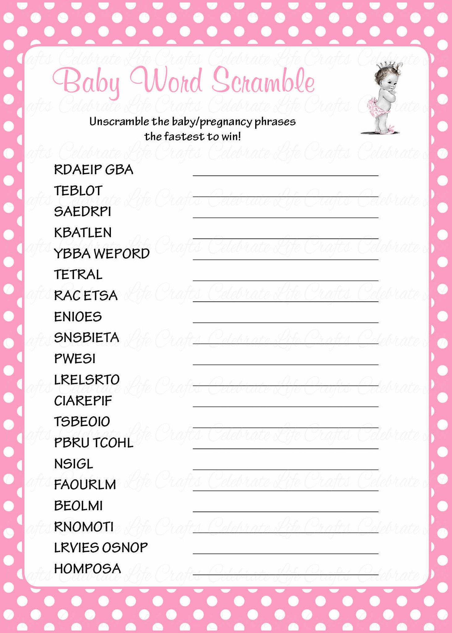 36 Adorable Baby Shower Word Scrambles | Kitty Baby Love
