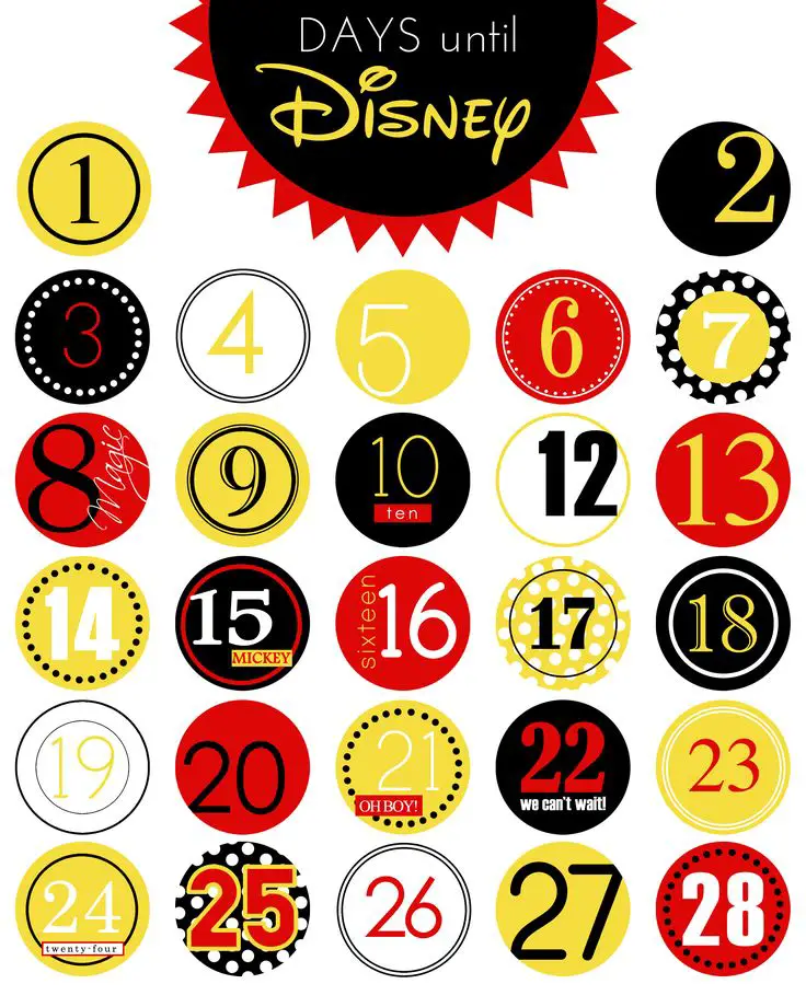 10 Fun Printable Disney Countdown Calendars | KittyBabyLove.com