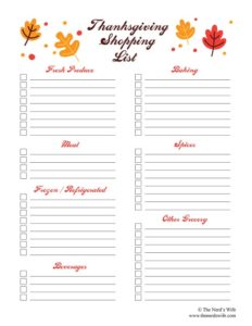 Printable Thanksgiving Grocery List