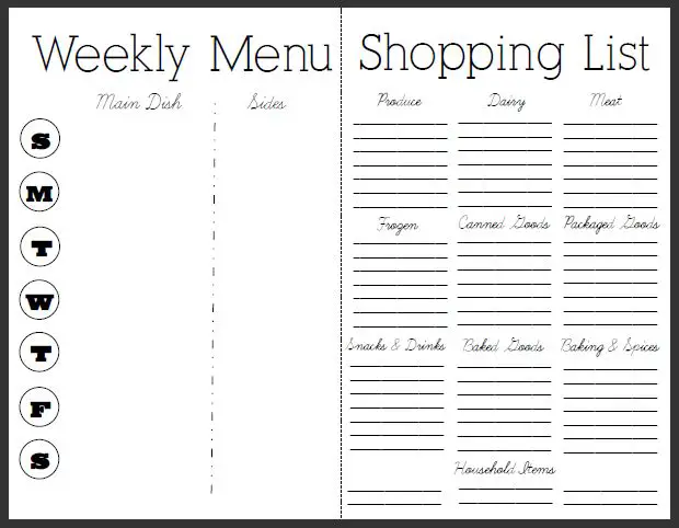 two week menu planner