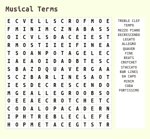 Musical Terms Word Search