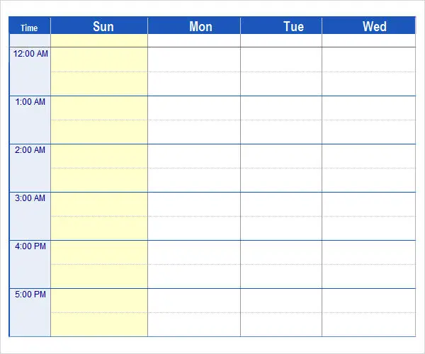 weekly menu template excel