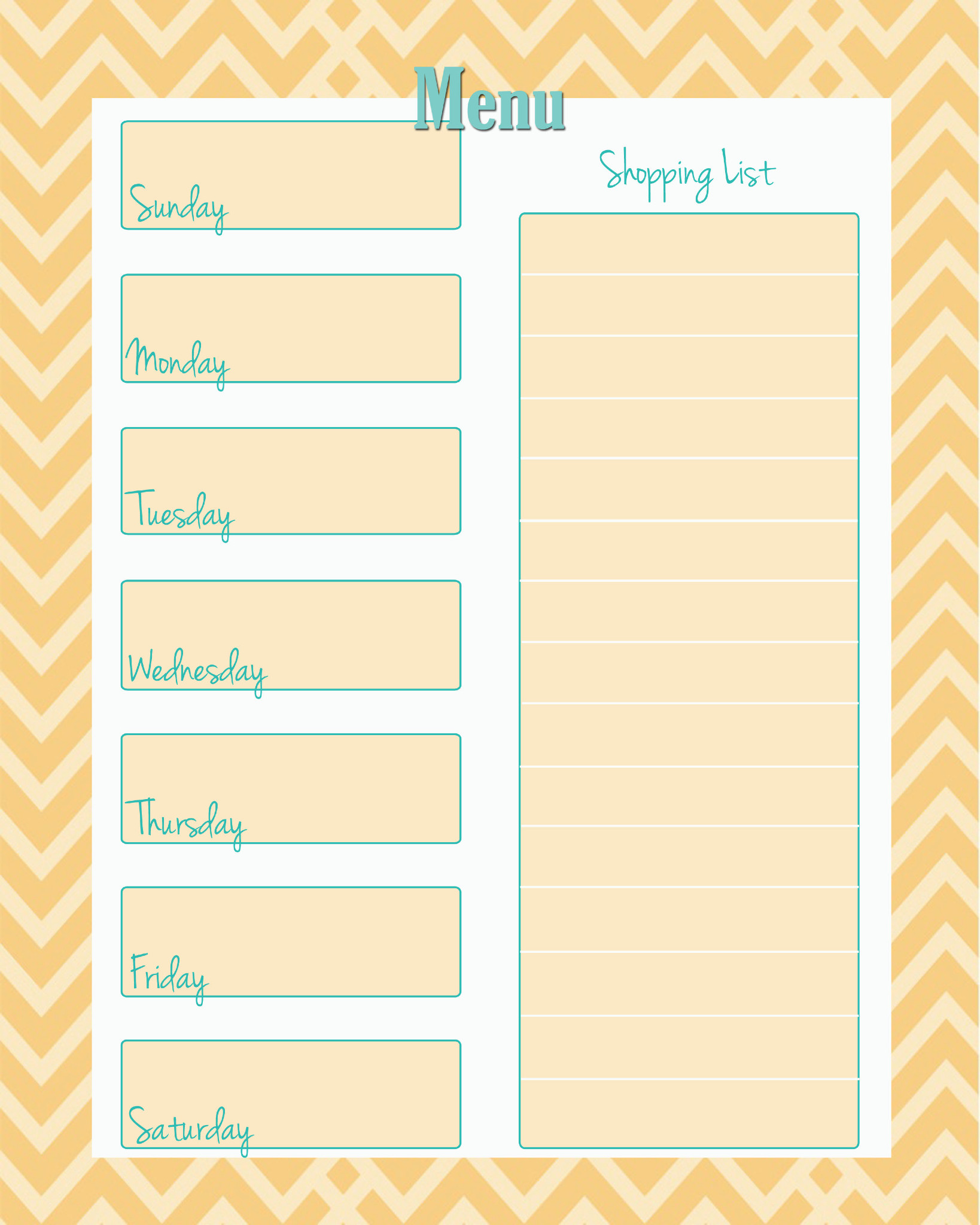 weekly menu and shopping list planner