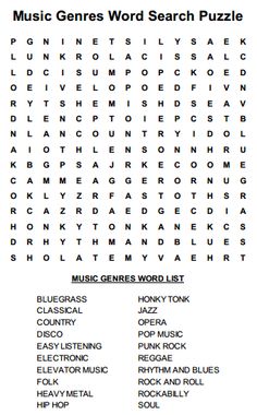 14 Cool Music Word Search Puzzles  Kitty Baby Love