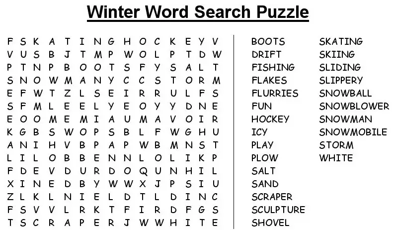 14 Free Printable Winter Word Searches | KittyBabyLove.com