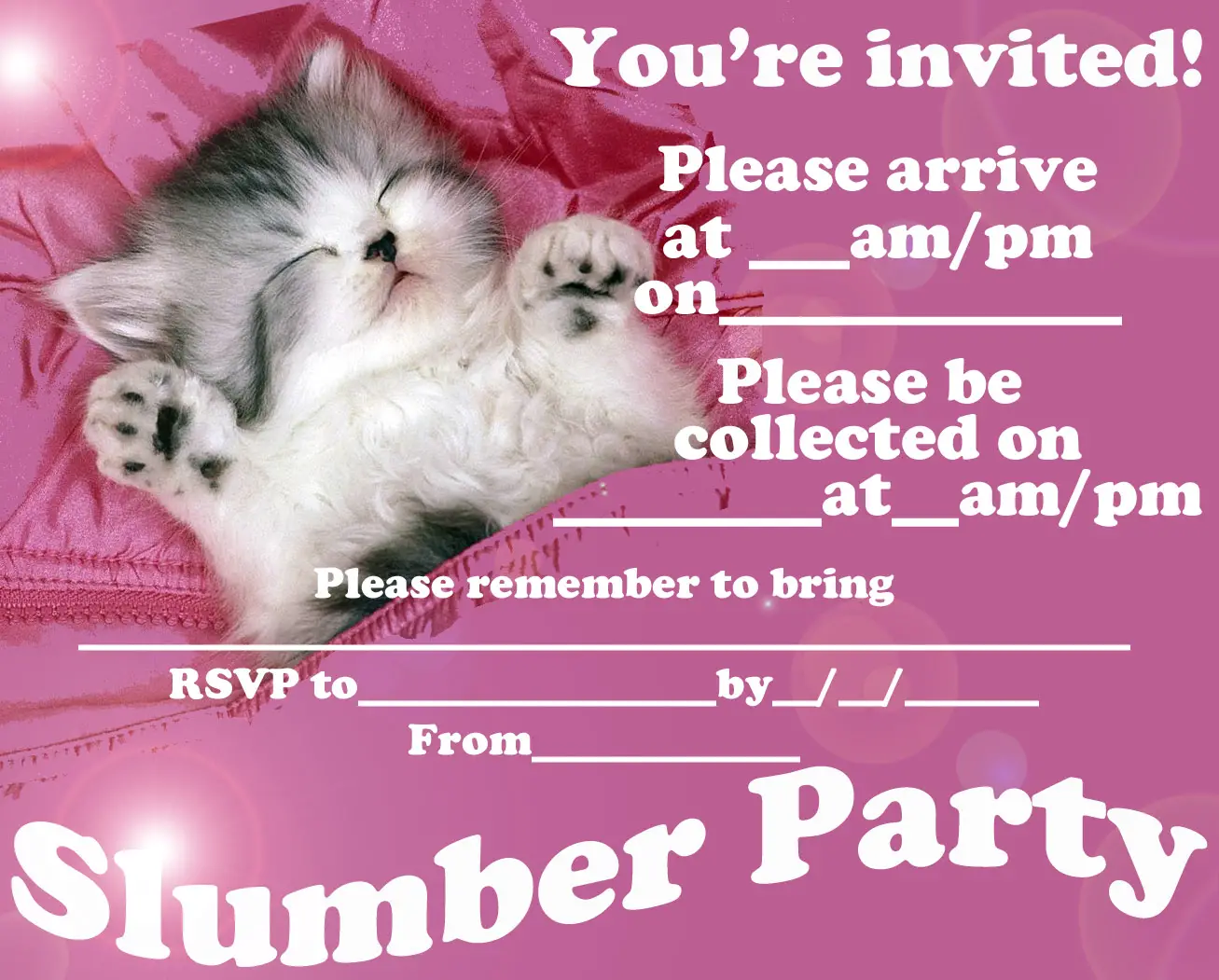 50 Beautiful Slumber Party Invitations  Kitty Baby Love