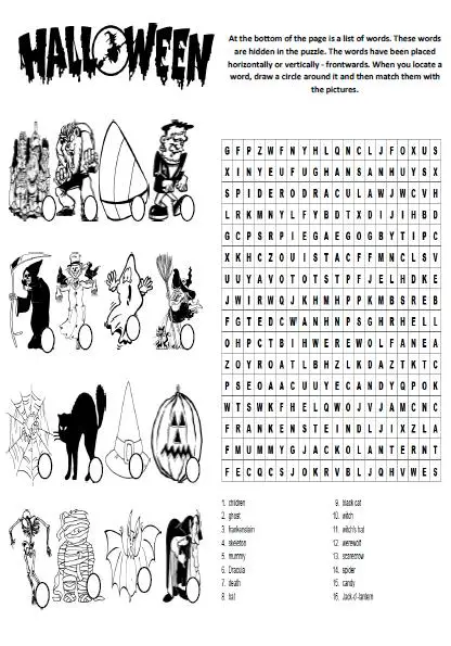 easy halloween word search