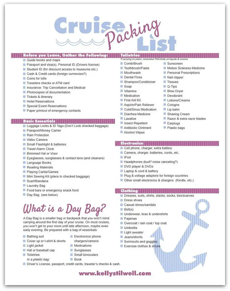 12 super helpful cruise packing checklists kittybabylove com packing for a cruise checklist printable