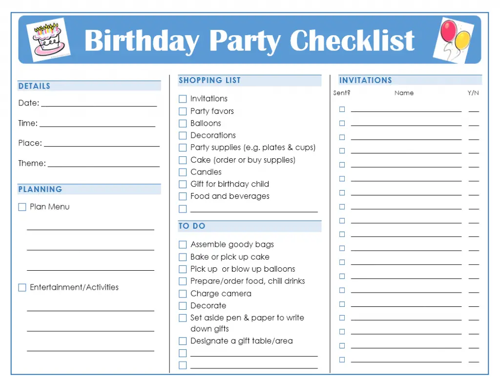 26 Life easing Birthday Party Checklists Kitty Baby Love