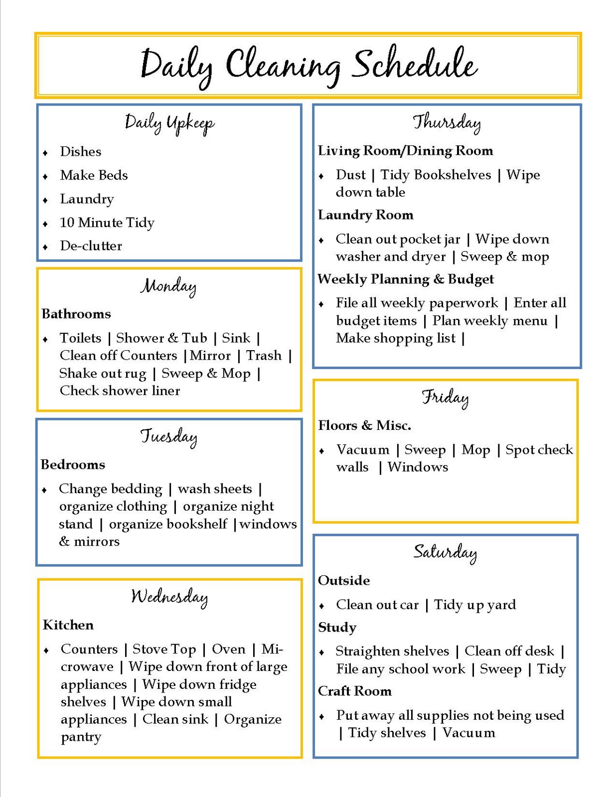 40 helpful house cleaning checklists for you daily housecleaning schedule