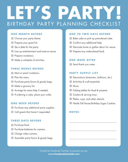 26 life easing birthday party checklists kittybabylove birthday party planner
