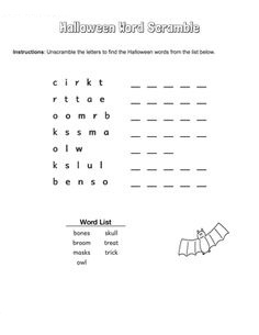halloween word scramble answers
