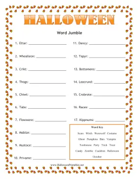 halloween word scramble puzzles