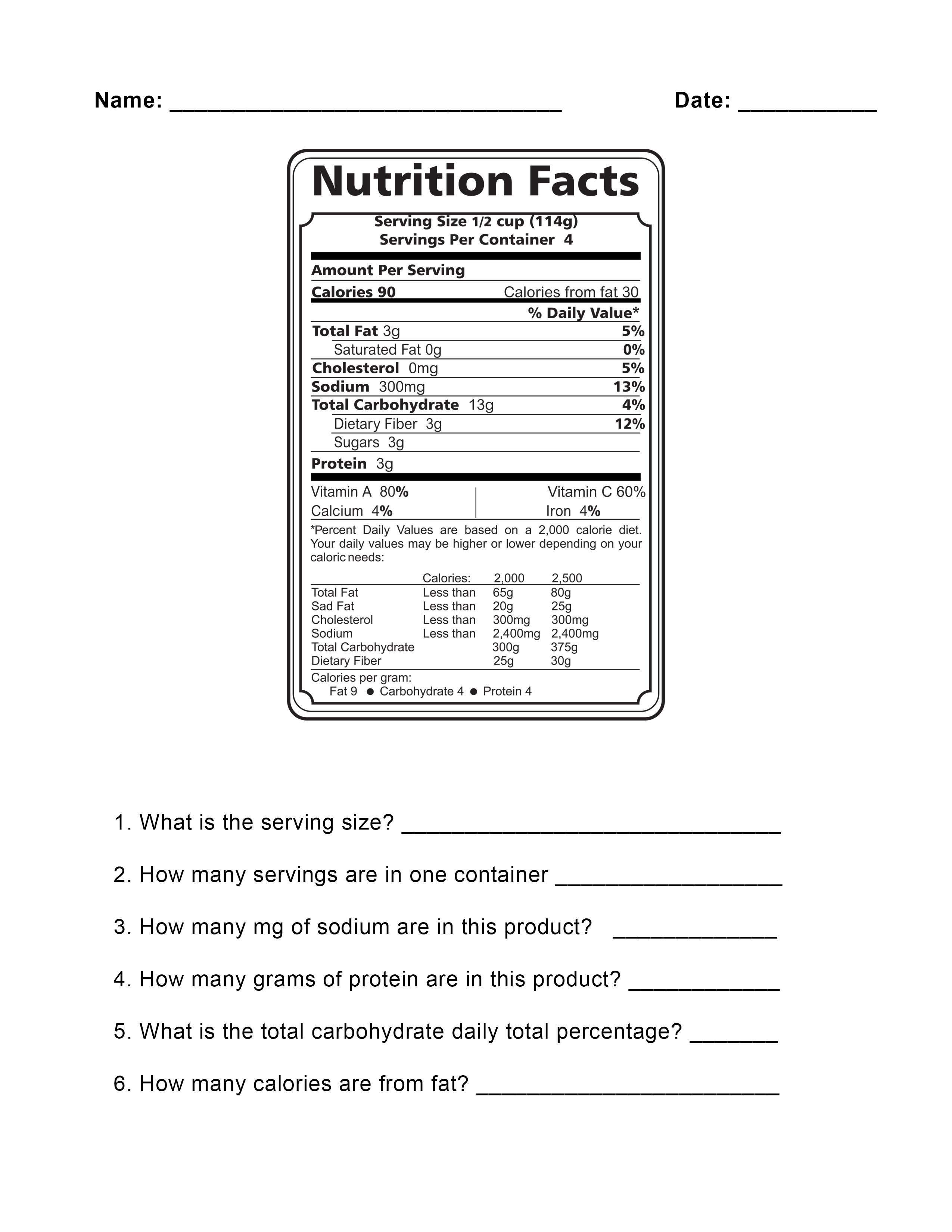 24 Food Label Questions Worksheet - Label Design Ideas 24 With Regard To Nutrition Label Worksheet Answer Key