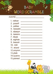 Baby Shower Word Scramble Jungle