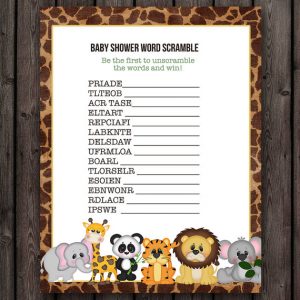 Baby Shower Word Scramble Safari