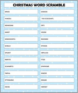 Brain Game Printable Christmas Word Scramble