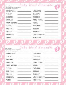 Free Baby Shower Word Scramble