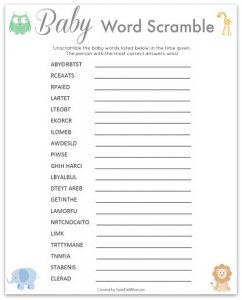 Scrambled Words for Baby Shower
