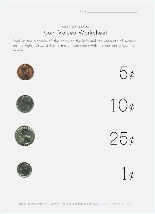 Coin Value Worksheet - Kindergarten Money Worksheets