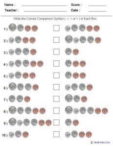 Comparing Money Amounts Practice Worksheet