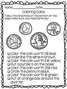 Download 30 Identifying Coins and Coin Values Worksheets | KittyBabyLove.com