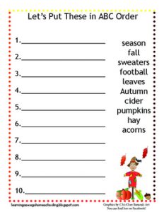 Alphabetical Order Picture Worksheets