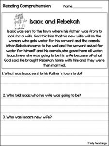 Bible Reading Comprehension Worksheets