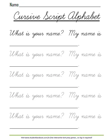Cursive Practice Worksheets