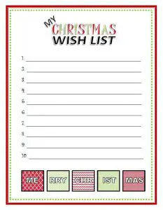 Printable Christmas Wish List