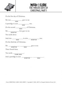 12 Days of Christmas Mad Libs